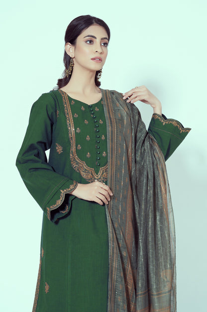 Stitched 3 Piece Embroidered Textured Slub