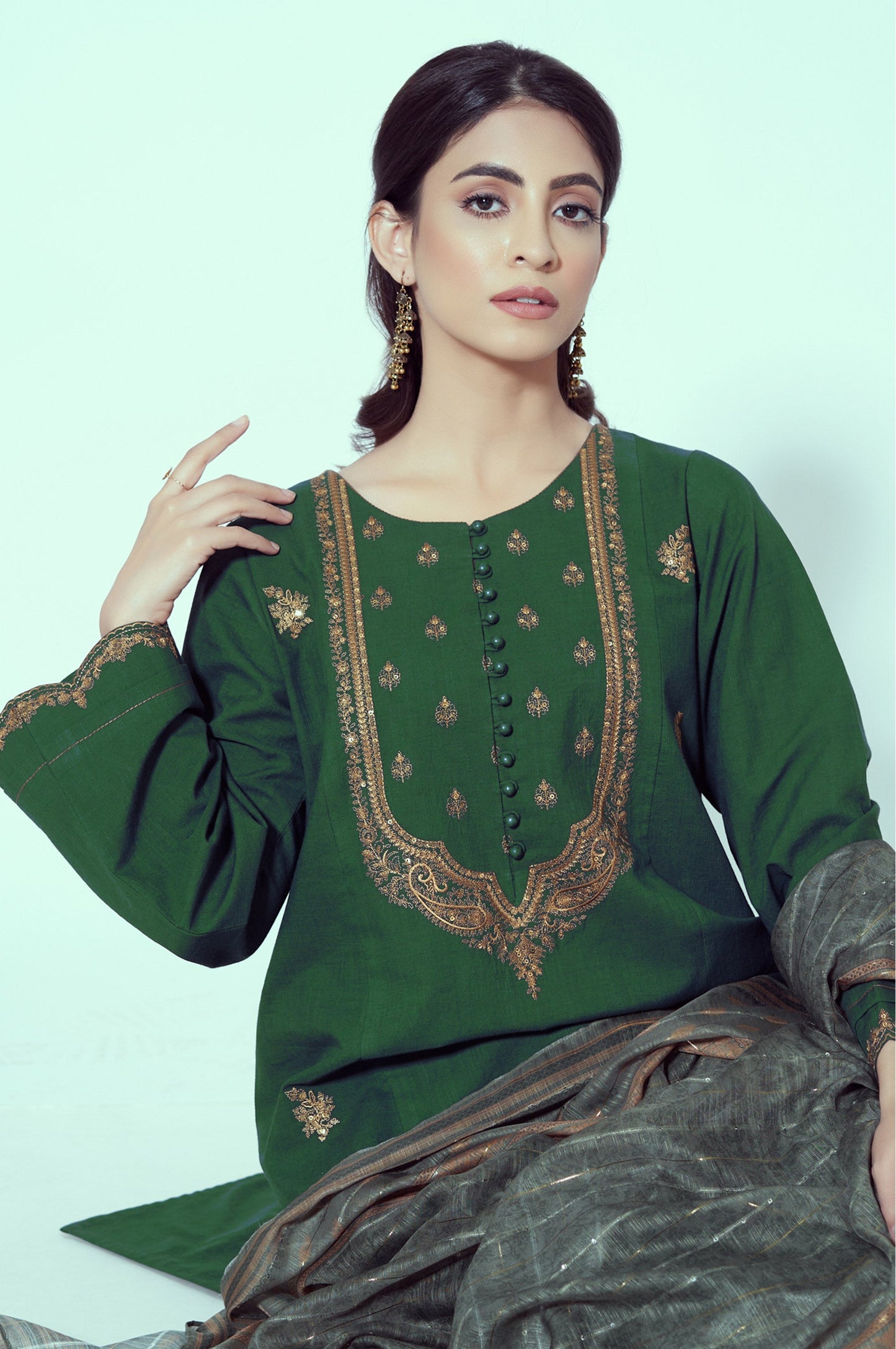 Stitched 3 Piece Embroidered Textured Slub