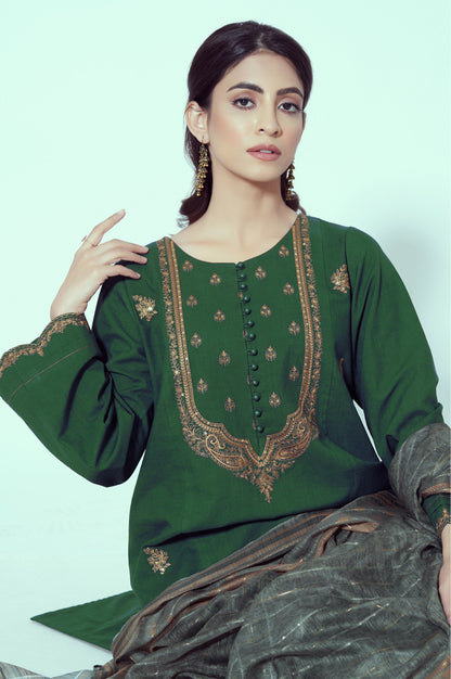 Stitched 3 Piece Embroidered Textured Slub