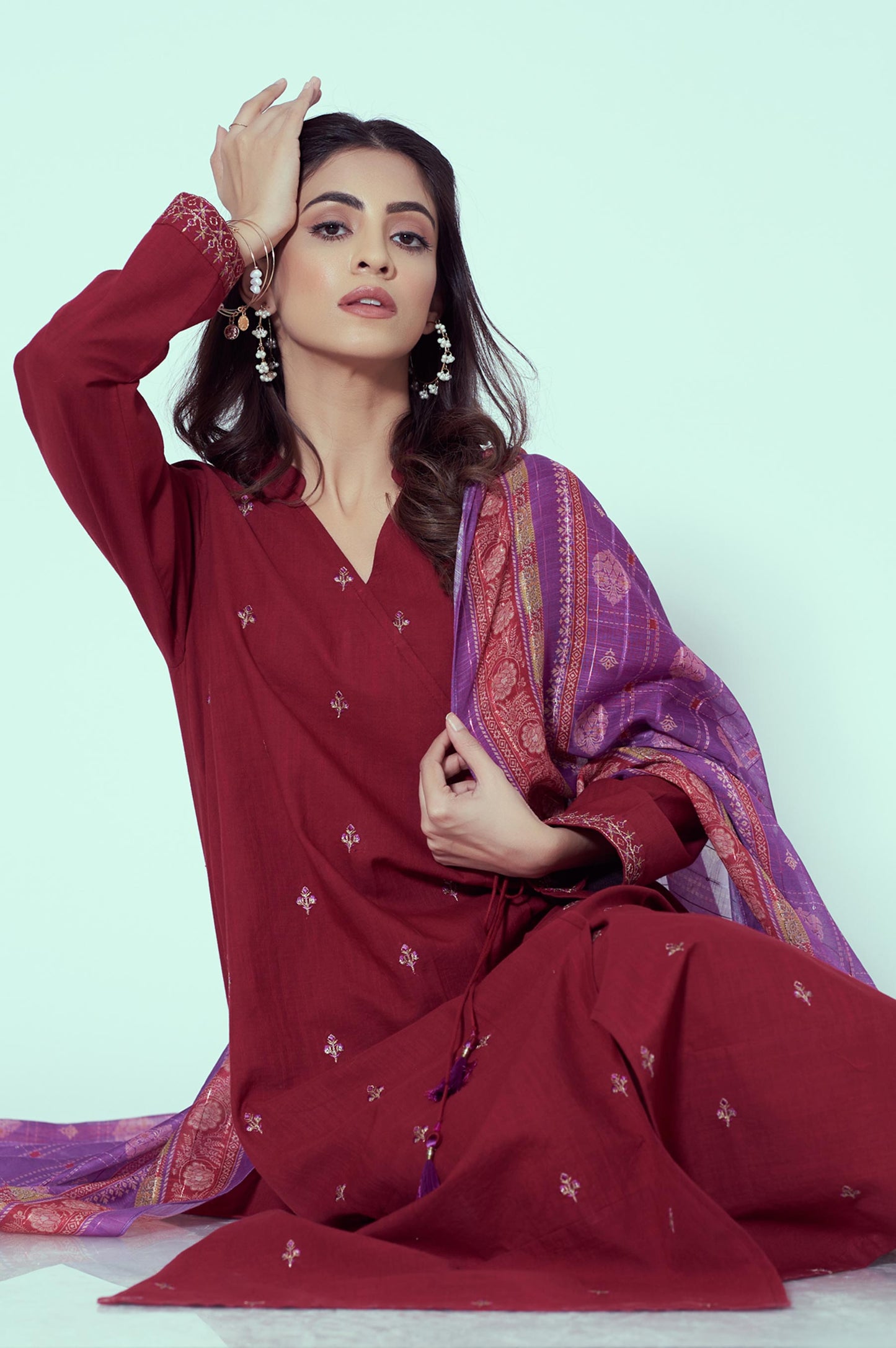 Stitched 3 Piece Embroidered Textured Slub