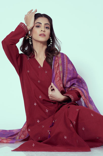 Stitched 3 Piece Embroidered Textured Slub