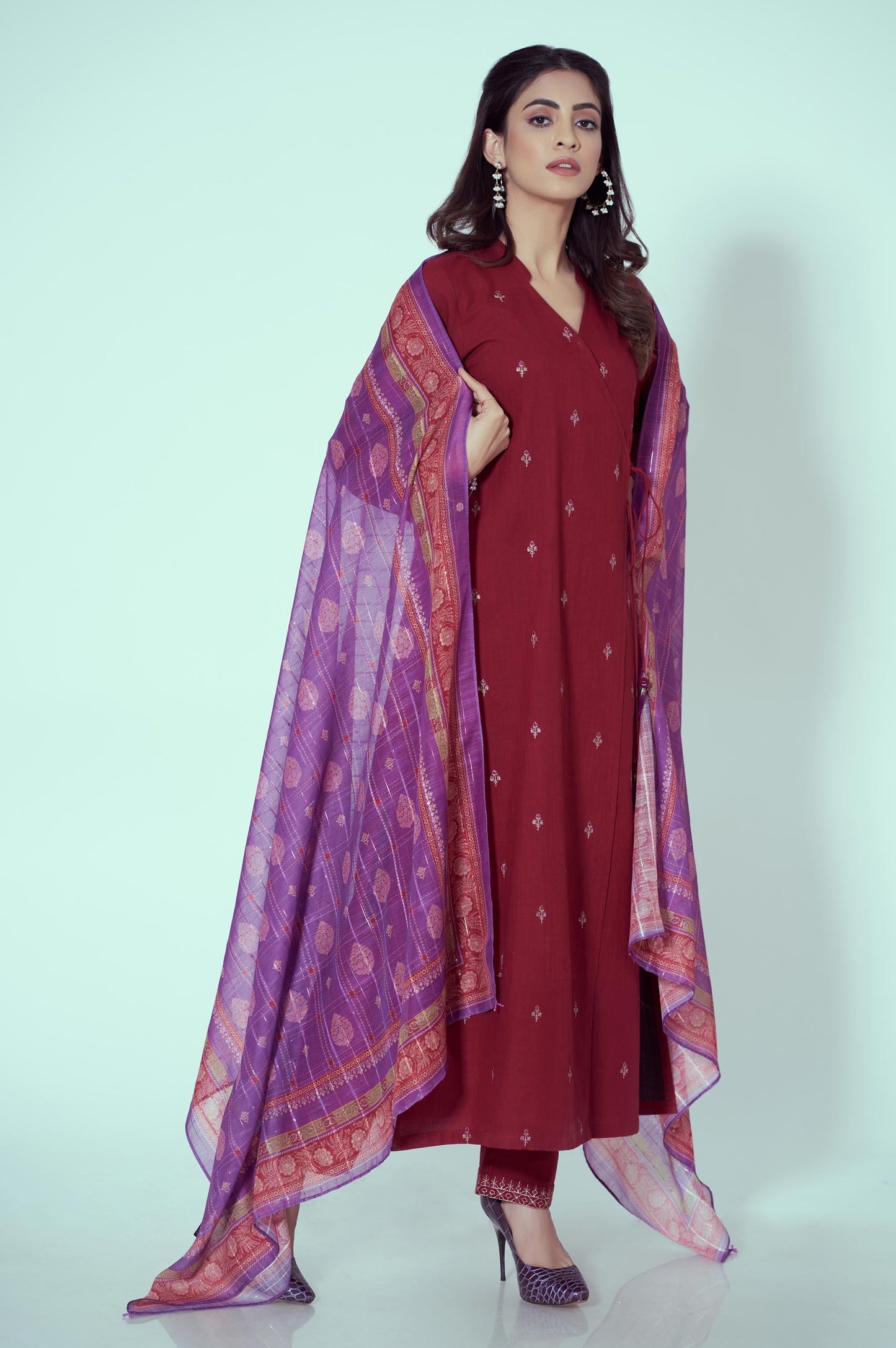 Stitched 3 Piece Embroidered Textured Slub