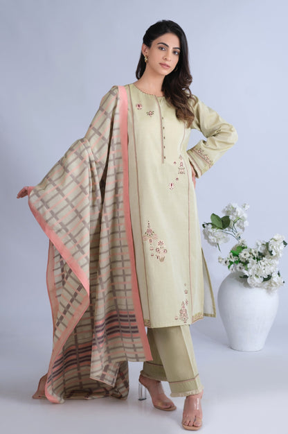 Unstitched 3 Piece Embroidered  Yarn Dyed Jacquard Suit