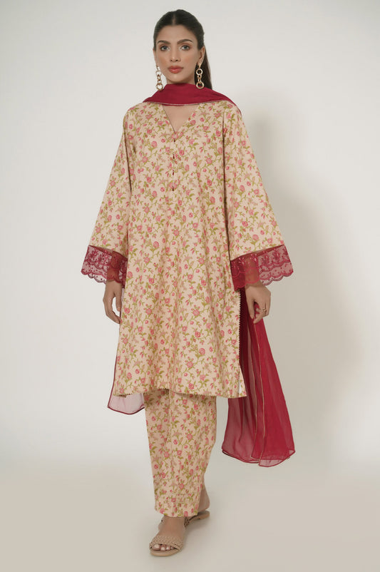 Stitched 3 Piece Printed Lawn
