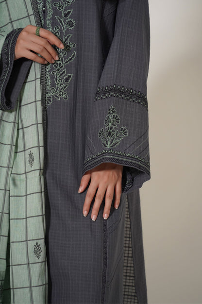 Unstitched 3 Piece Embroidered Textured Slub Suit