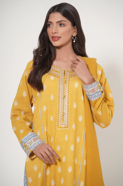 Unstitched 3 Piece Printed Dobby Lawn