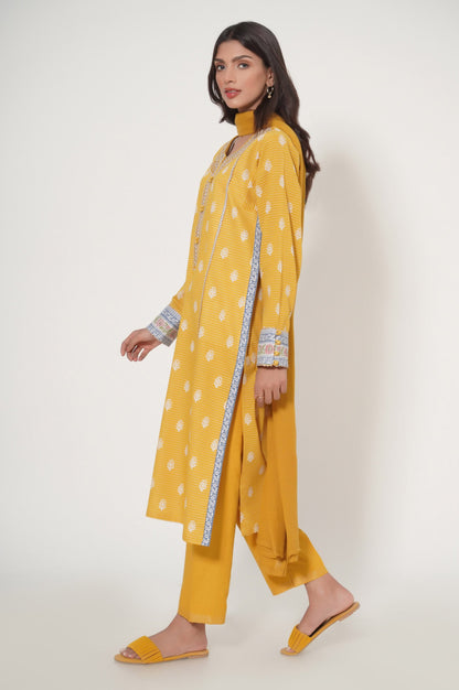 Unstitched 3 Piece Printed Dobby Lawn