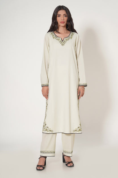 Stitched 3 Piece Embroidered Slub Cambric Suit