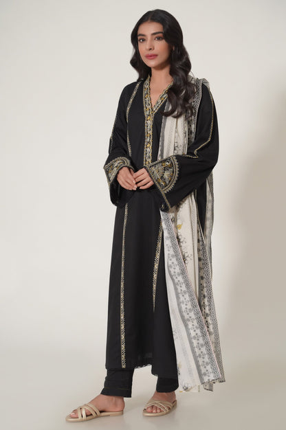 Stitched 3 Piece Embroidered Slub Cambric Suit