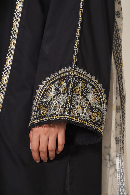 Stitched 3 Piece Embroidered Slub Cambric Suit