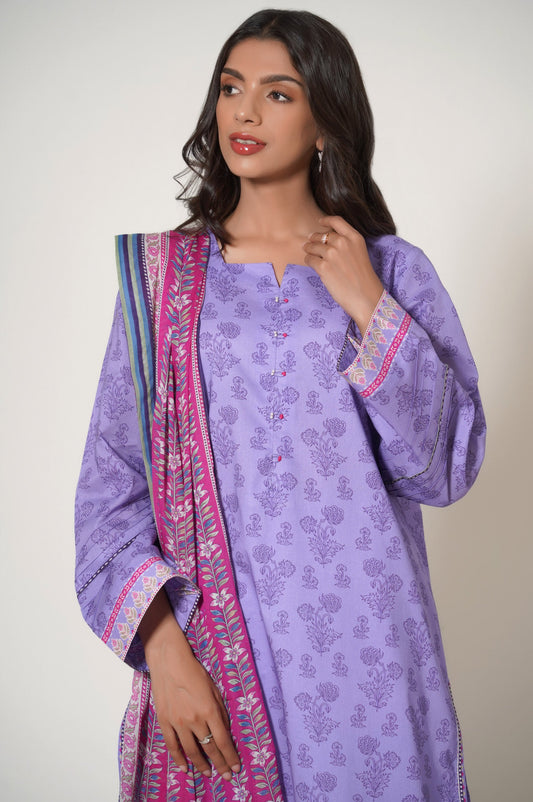 Stitched 3 Piece Printed Cambric Suit