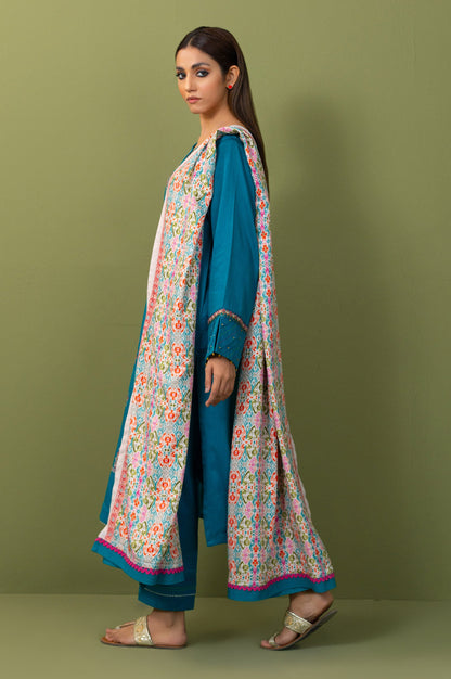 Unstitched 3 Piece Embroidered Cotton Satin Suit