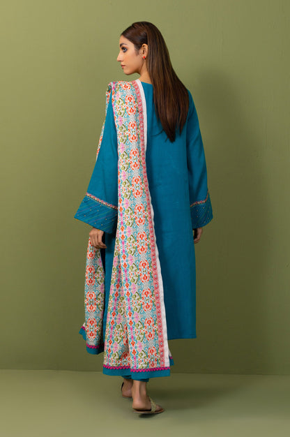 Unstitched 3 Piece Embroidered Cotton Satin Suit