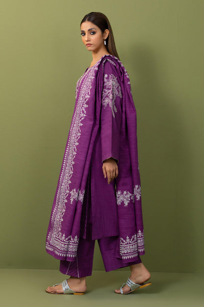 Unstitched 3 Piece Embroidered Front-Back Slub Suit