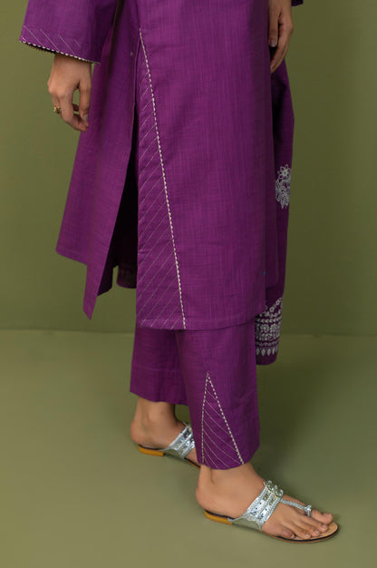 Unstitched 3 Piece Embroidered Front-Back Slub Suit