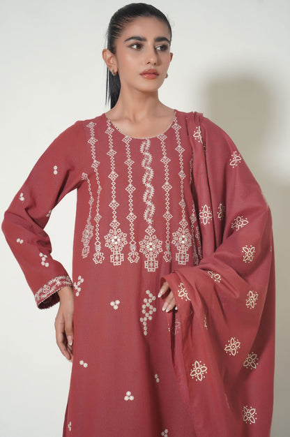 Unstitched 3 Piece Printed Karandi Suit