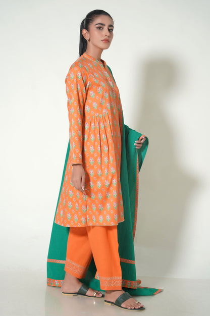 Stitched 3 Piece Printed Cottle Suit