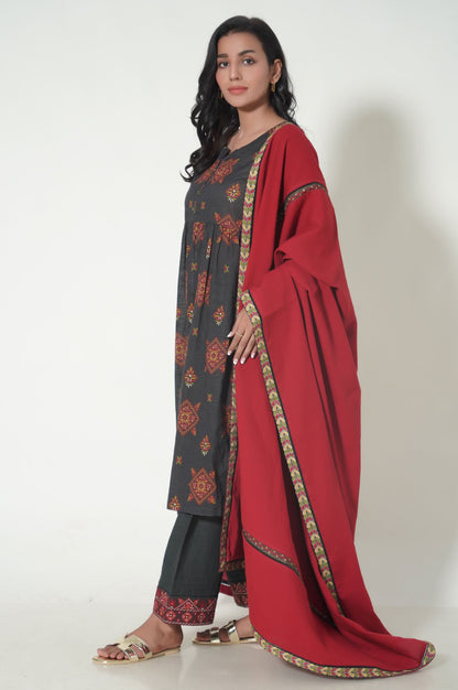 Stitched 3 Piece Printed Cottle Suit