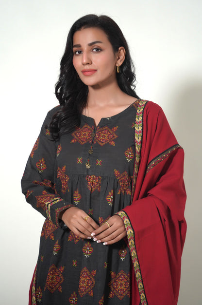 Stitched 3 Piece Printed Cottle Suit