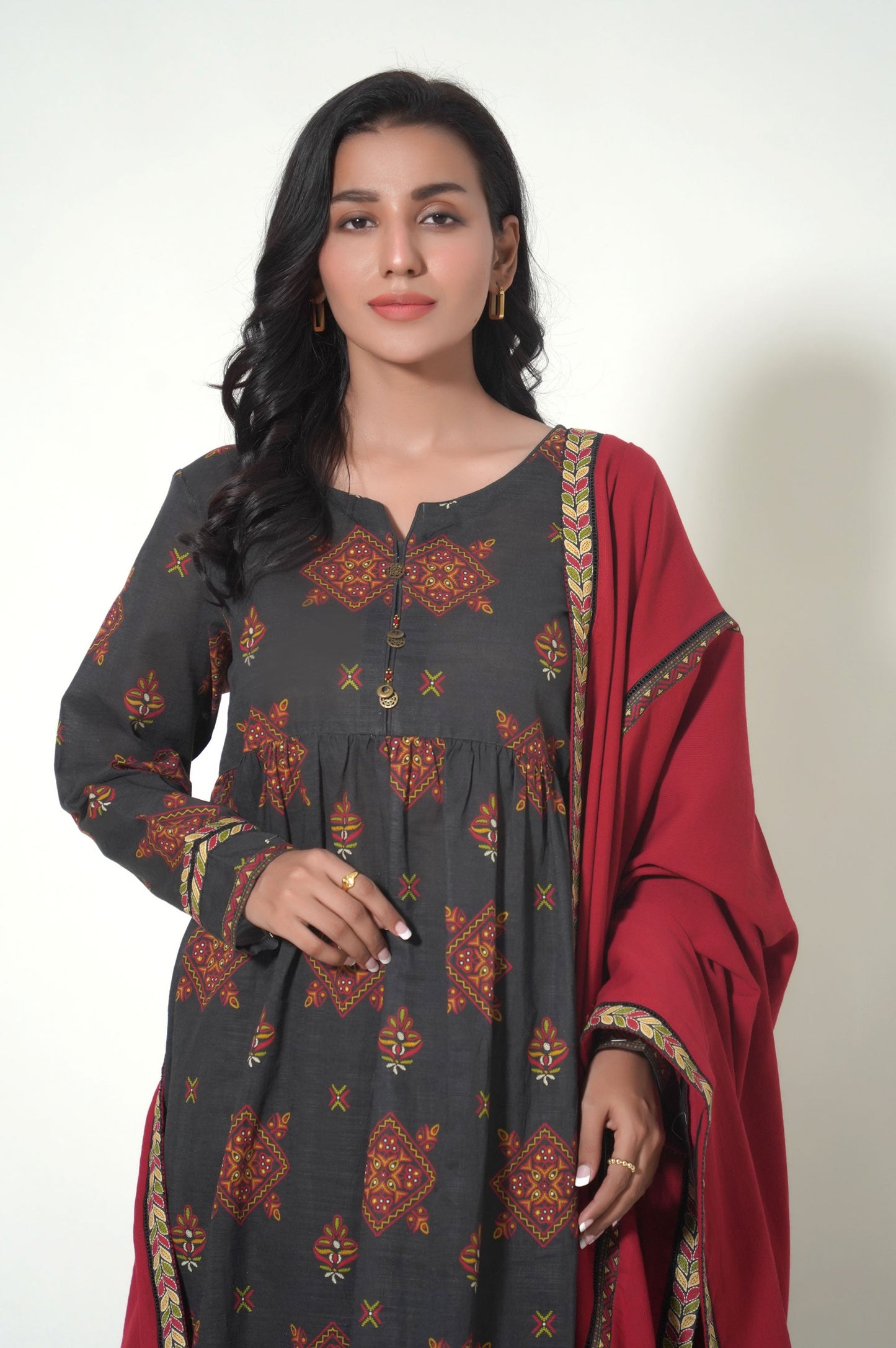 Stitched 3 Piece Printed Cottle Suit