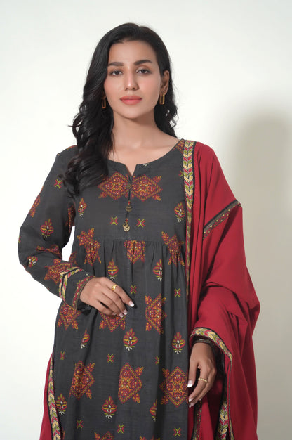 Stitched 3 Piece Printed Cottle Suit