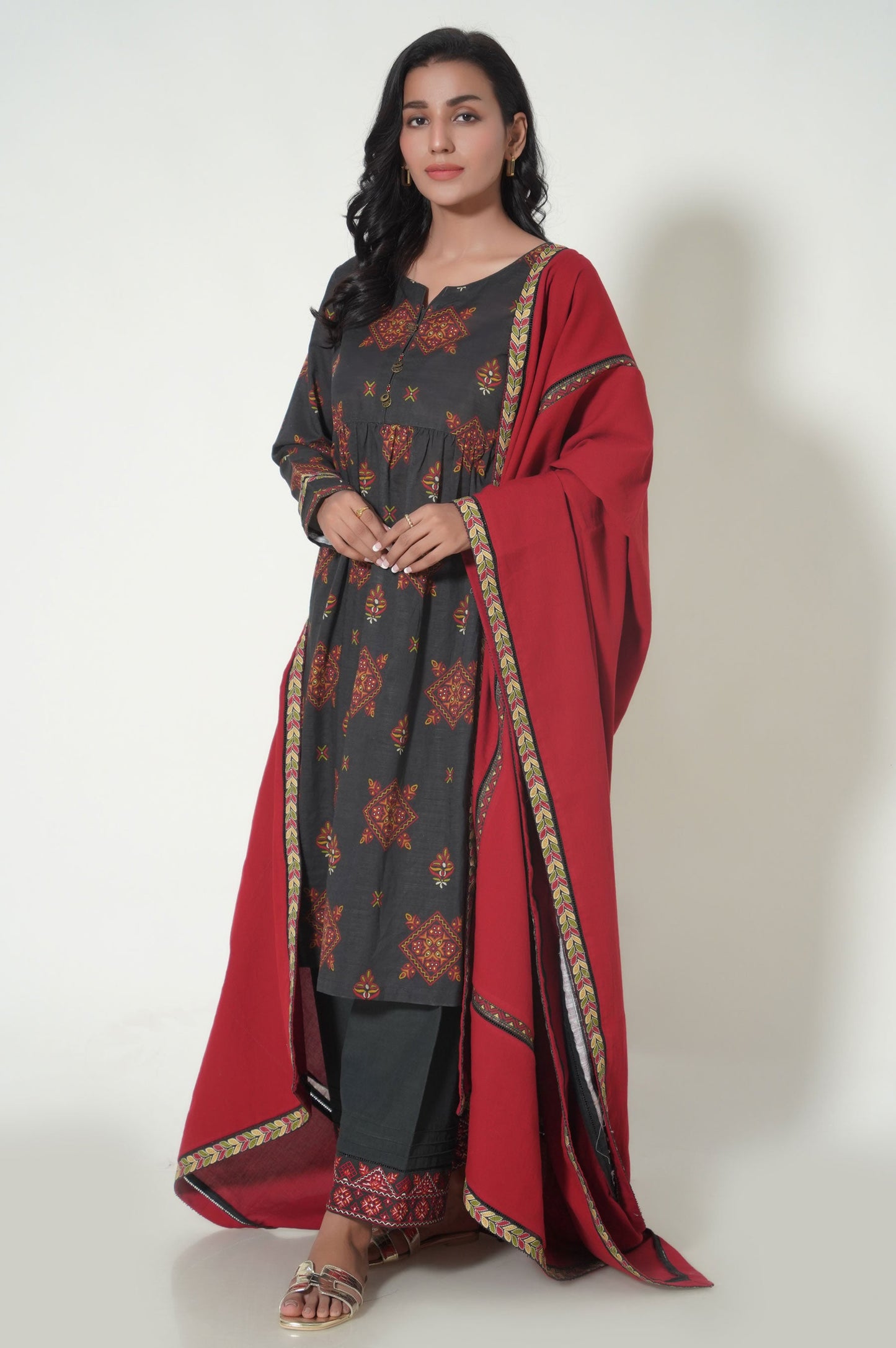 Stitched 3 Piece Printed Cottle Suit