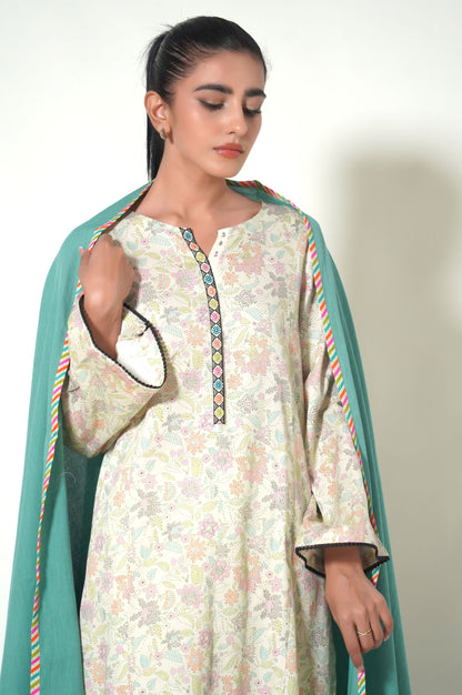 Stitched 3 Piece Printed Cottle Suit