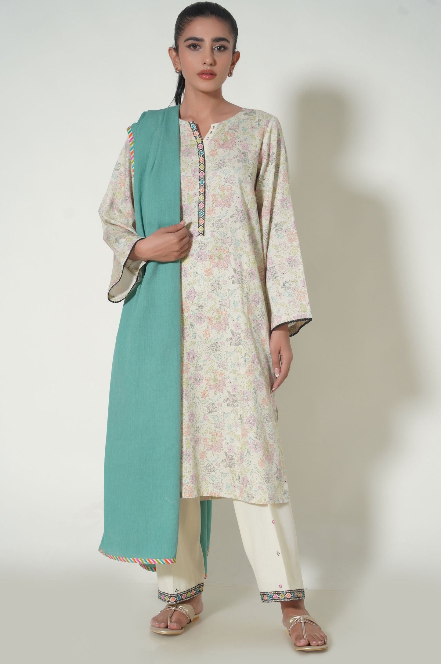 Stitched 3 Piece Printed Cottle Suit