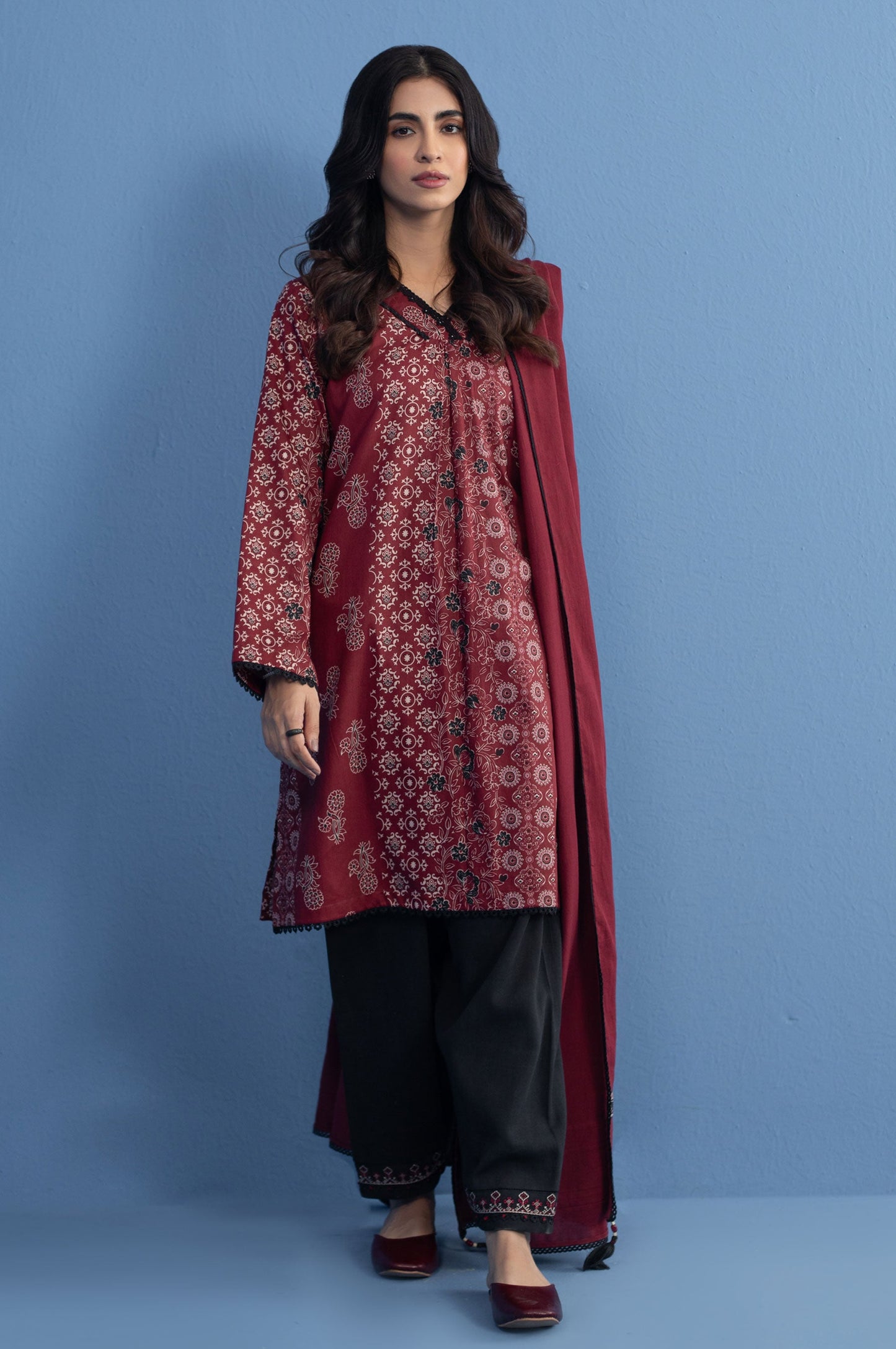 Stitched 3 Piece Printed Cottle Suit