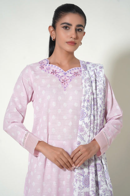 Unstitched 3 Piece Embroidered Cottel Suit