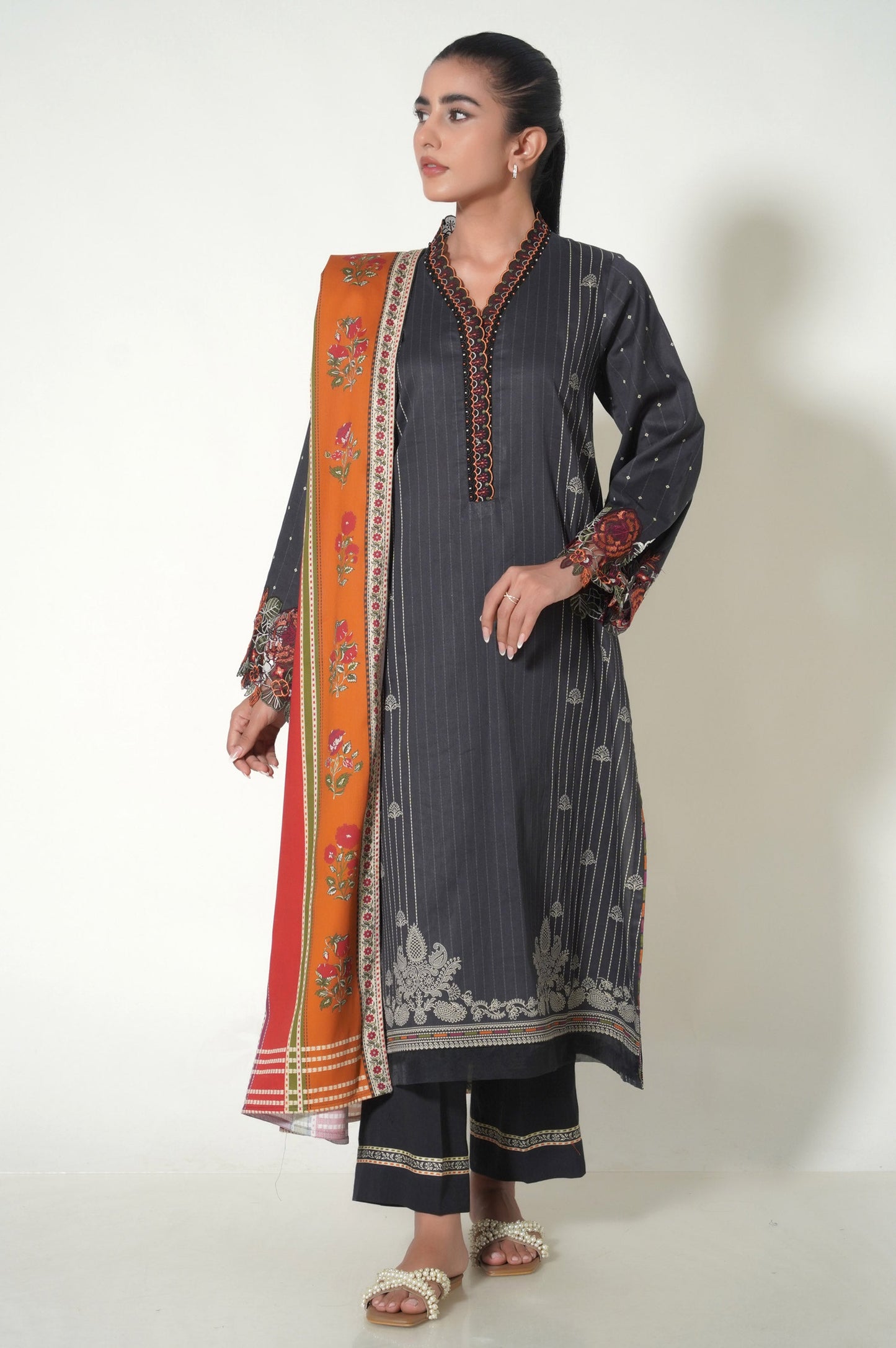 Unstitched 3 Piece Embroidered Cottel Suit