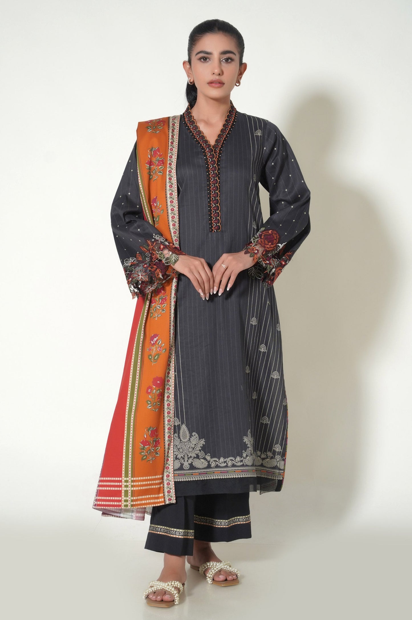 Unstitched 3 Piece Embroidered Cottel Suit
