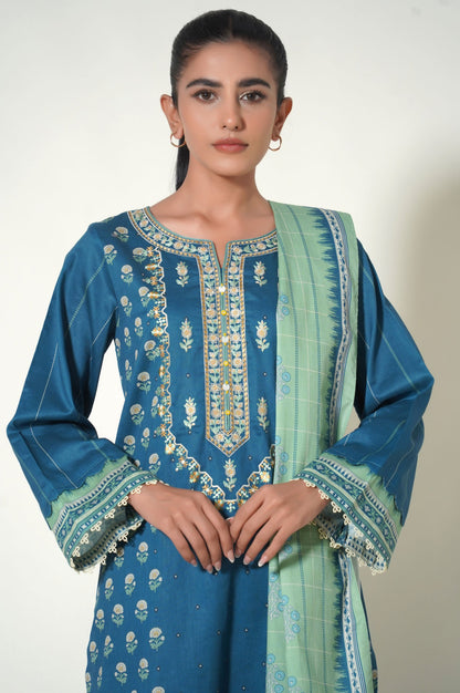 Unstitched 3 Piece Embroidered Cottel Suit