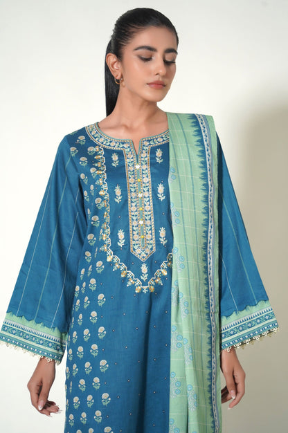 Unstitched 3 Piece Embroidered Cottel Suit