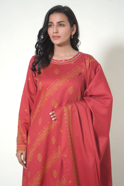 Stitched 3 Piece Printed Cottel Suit