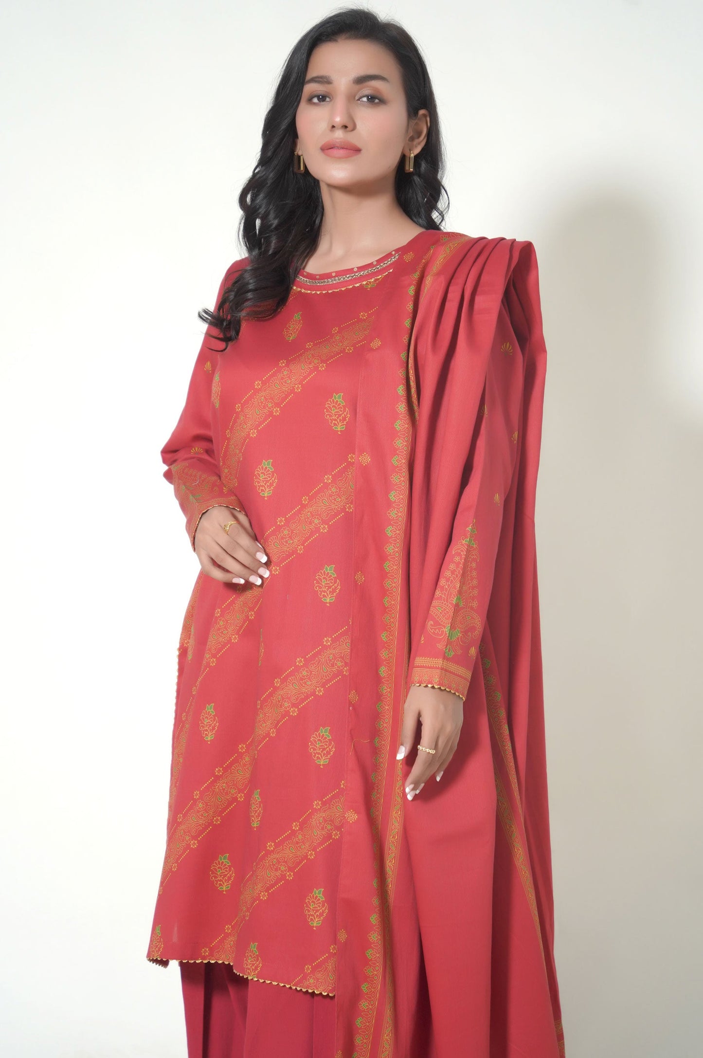 Stitched 3 Piece Printed Cottel Suit