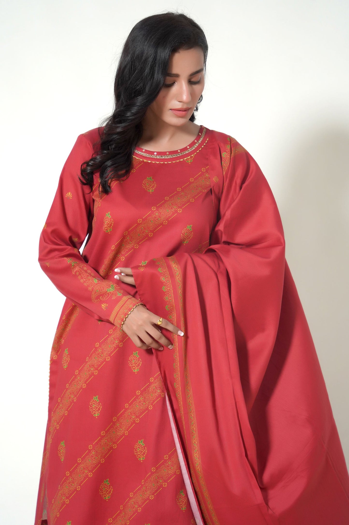 Stitched 3 Piece Printed Cottel Suit