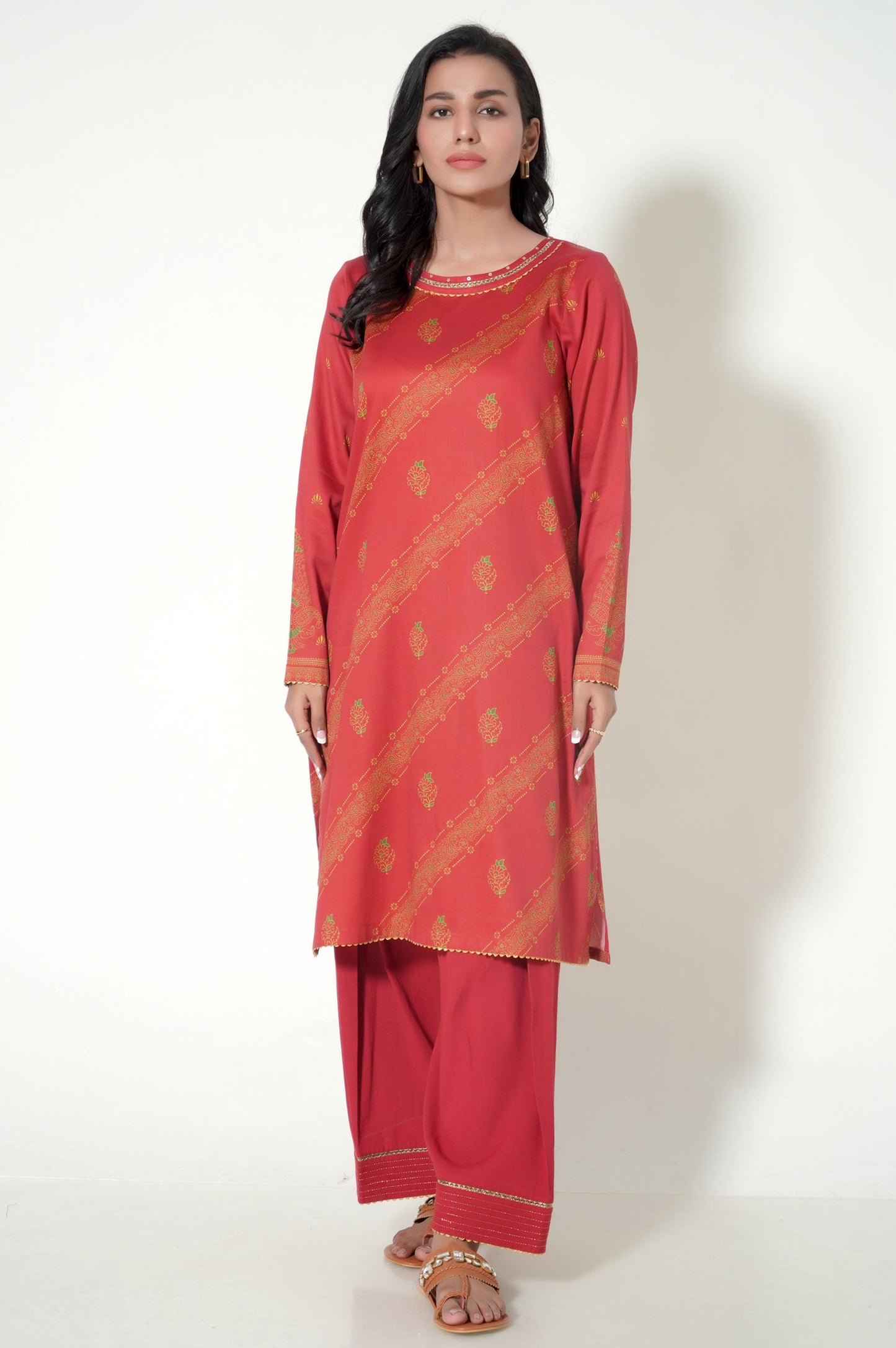 Stitched 3 Piece Printed Cottel Suit