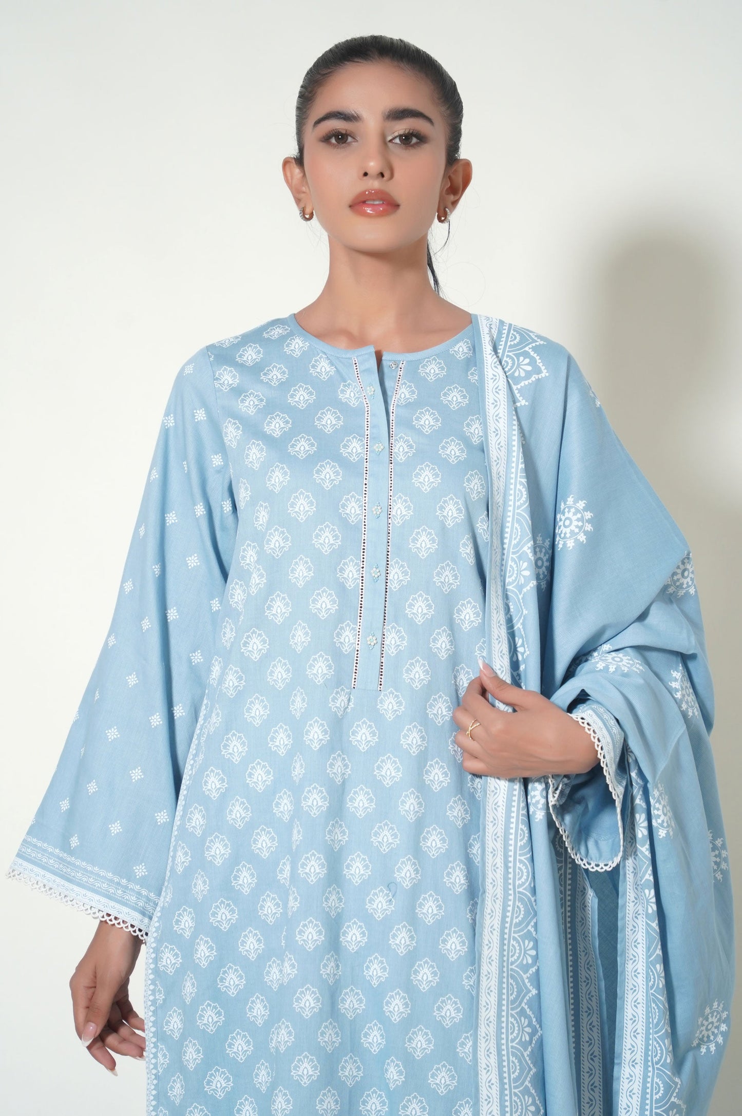 Unstitched 3 Piece Paste Printed Cottle Suit