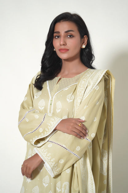 Unstitched 3 Piece Paste Printed Cottle Suit