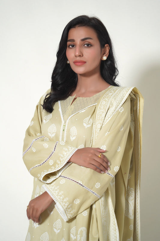 Stitched 3 Piece Printed Cottle Suit