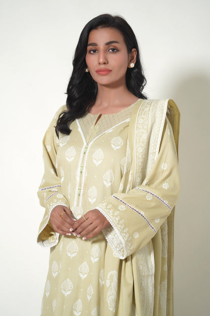 Stitched 3 Piece Printed Cottle Suit