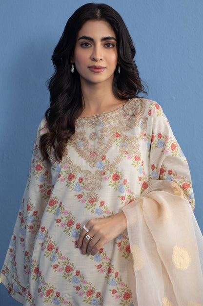 Stitched 3 Piece Printed Khaddar Suit