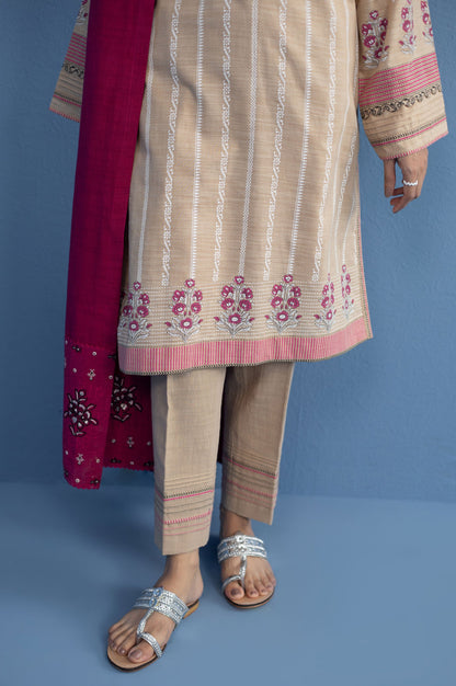 Unstitched 3 Piece Paste Printed Khaddar Suit