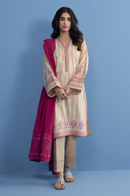 Unstitched 3 Piece Paste Printed Khaddar Suit