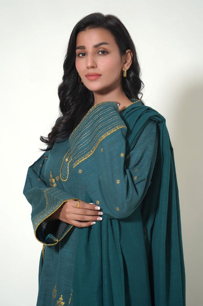 Unstitched 3 Piece Printed Khaddar Suit