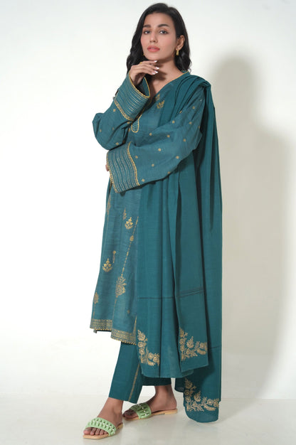 Unstitched 3 Piece Printed Khaddar Suit
