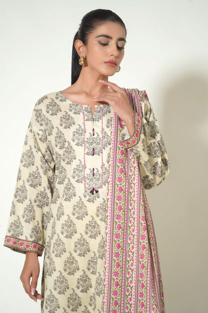 Unstitched 3 Piece Printed Khaddar Suit