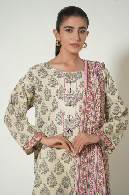 Unstitched 3 Piece Printed Khaddar Suit