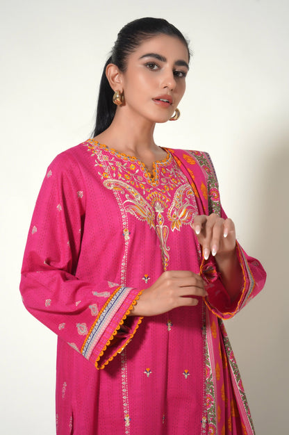 Stitched 3 Piece Embroidered Khaddar Suit
